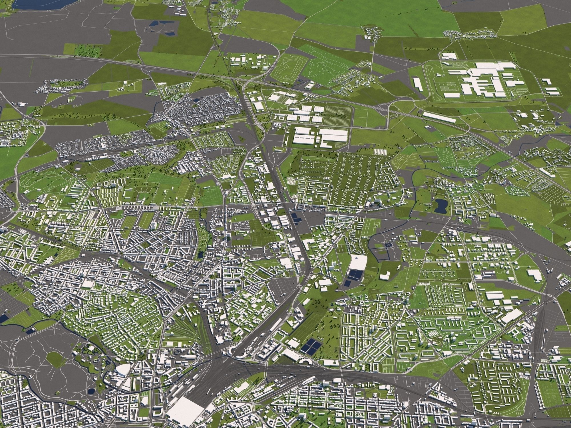 Leipzig Germany 50x50km 3D City Map 3D model_5