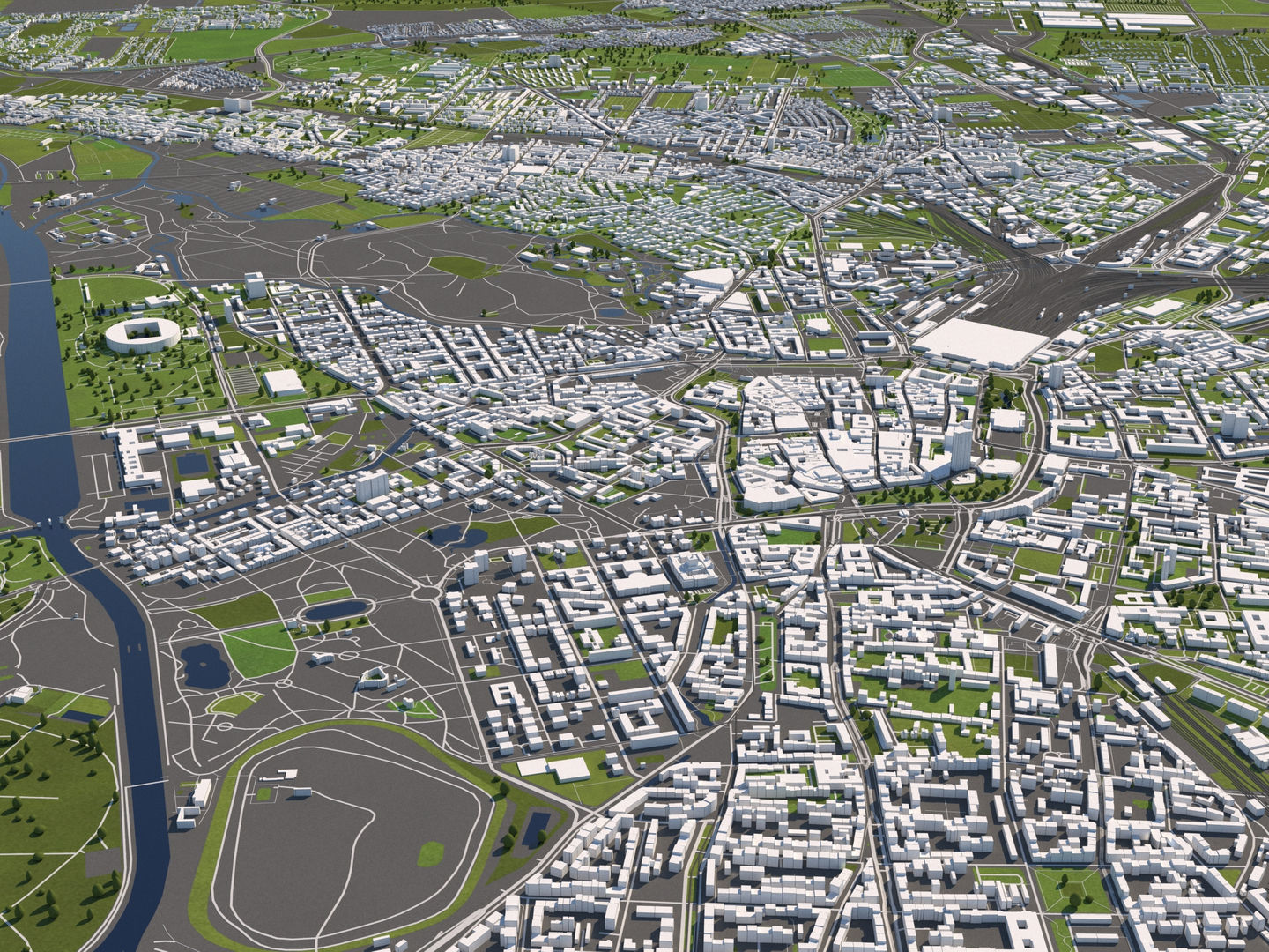 Leipzig Germany 50x50km 3D City Map 3D model_10