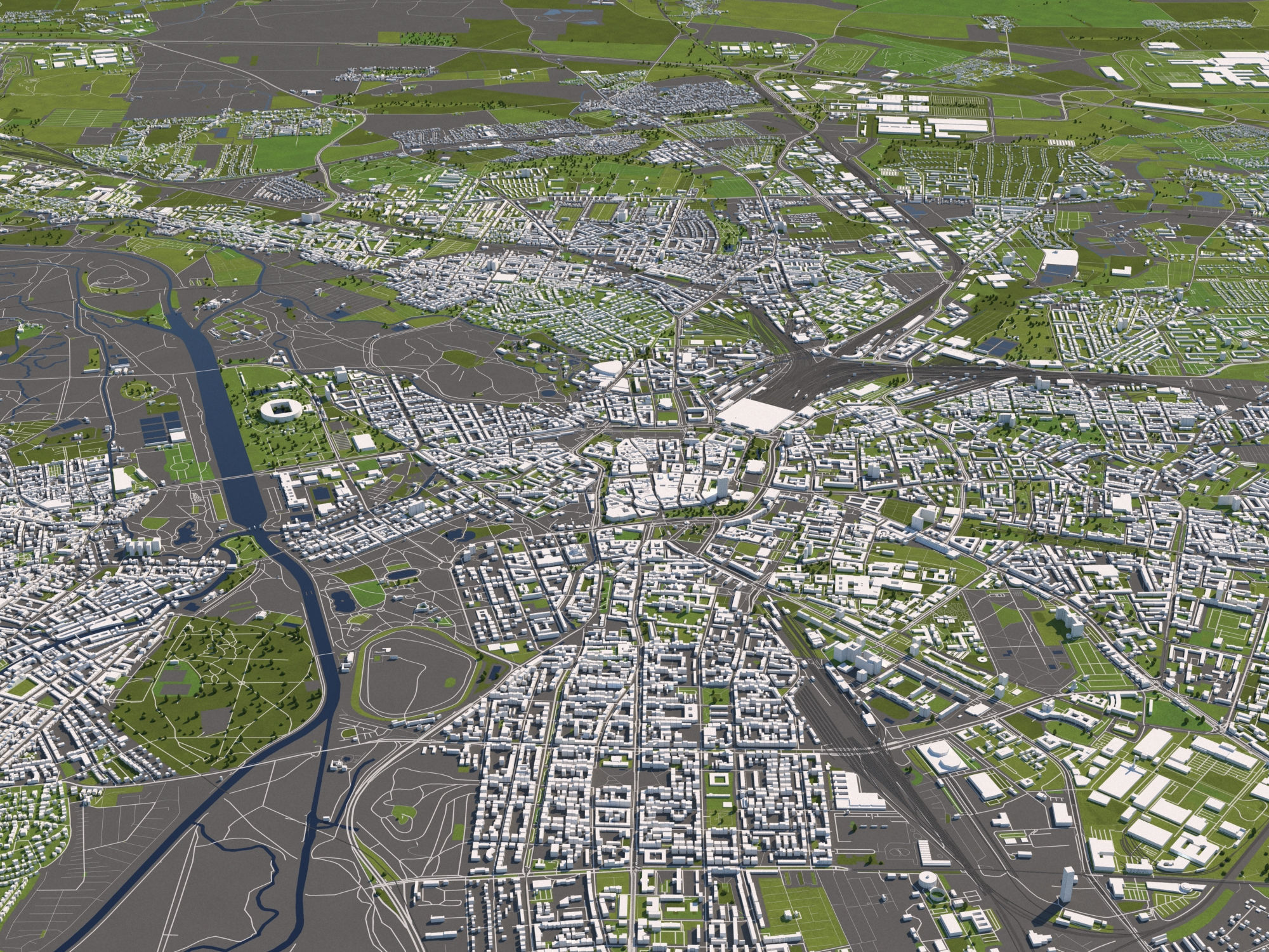 Leipzig Germany 50x50km 3D City Map 3D model_2