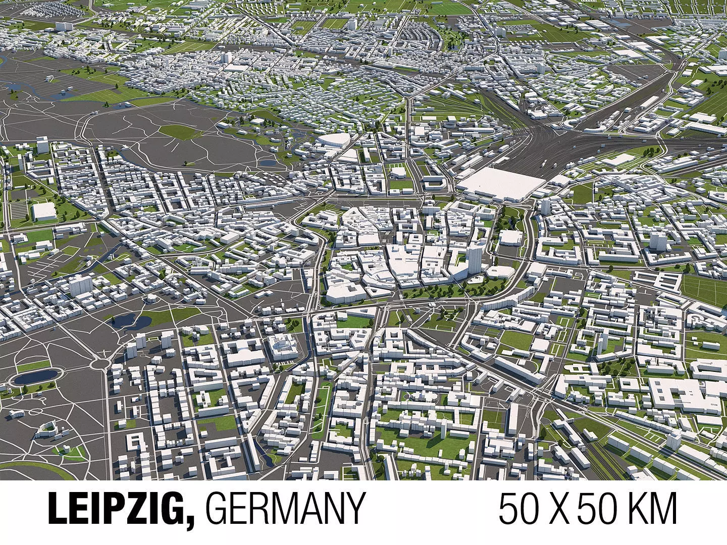 Leipzig Germany 50x50km 3D City Map 3D model_0