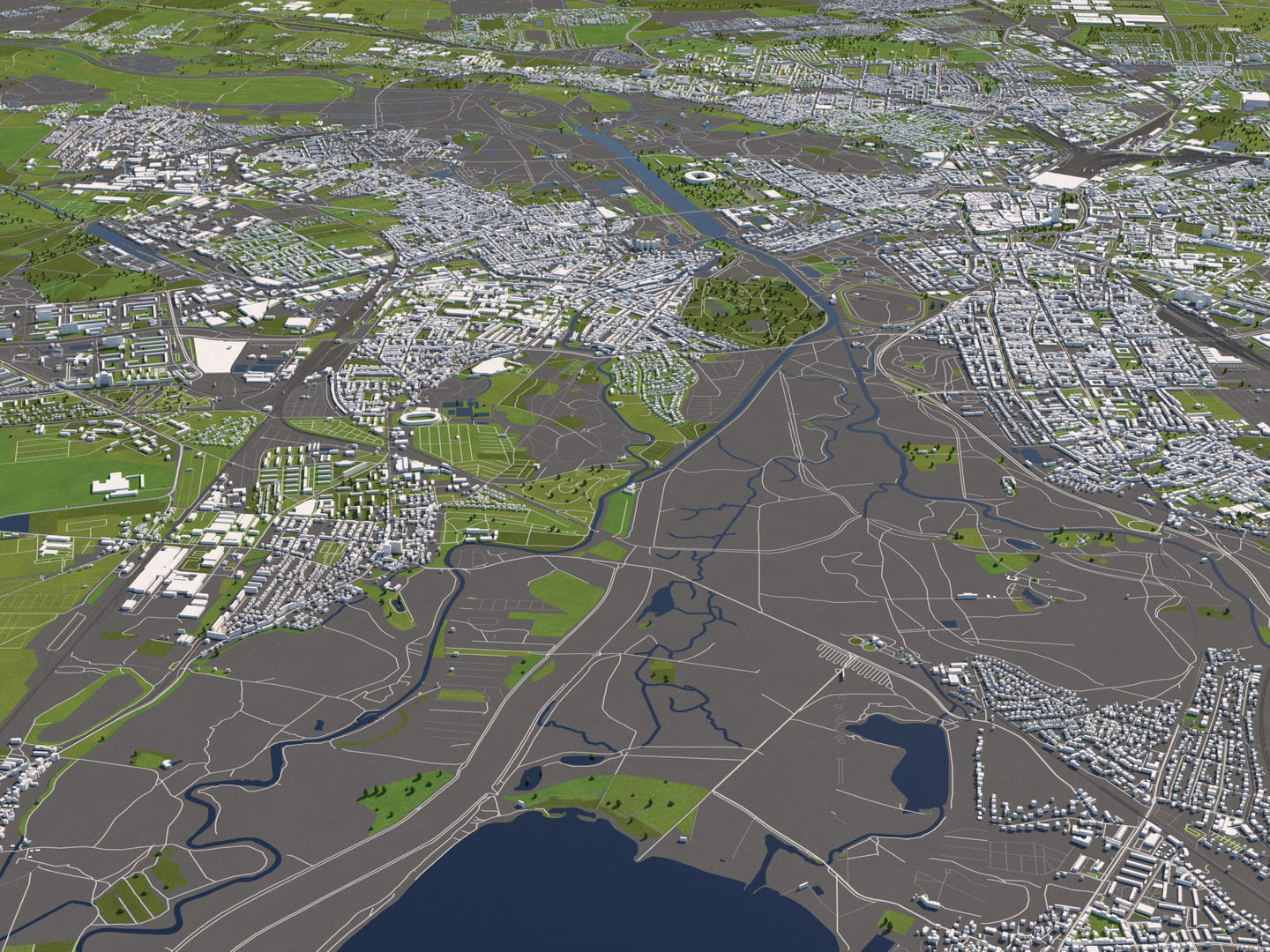 Leipzig Germany 50x50km 3D City Map 3D model_7
