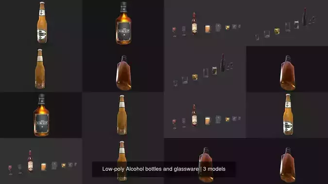 Low-poly Alcohol bottles and glassware