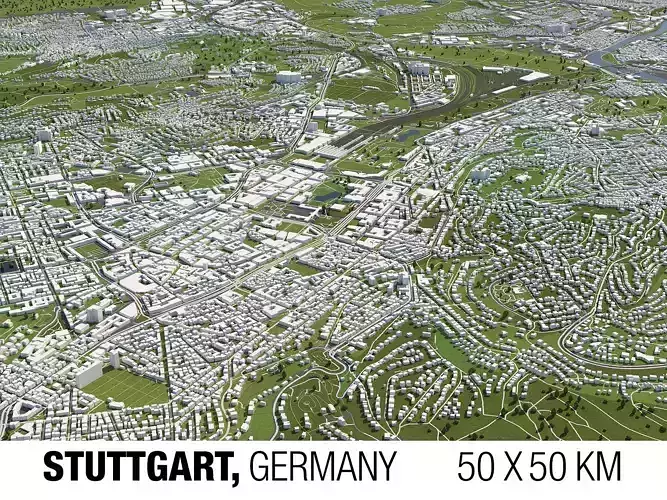 Stuttgart Germany 50x50km 3D City Map