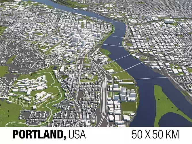 Portland 50x50km 3D City Map