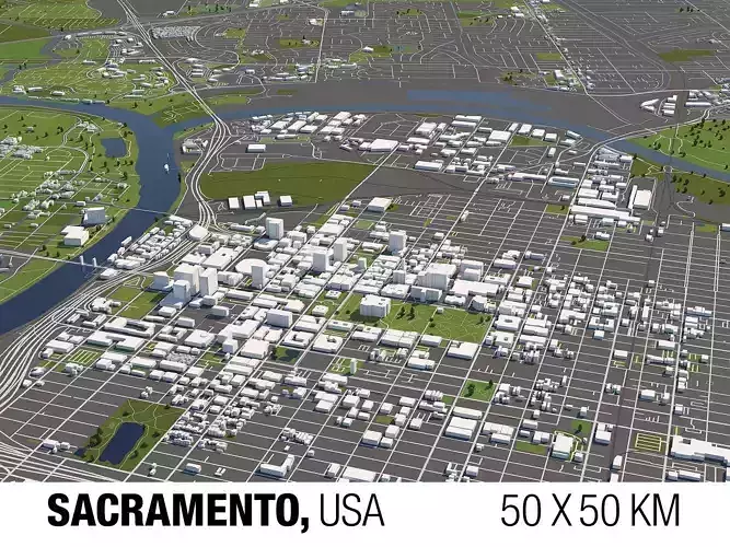 Sacramento 50x50km 3D City Map