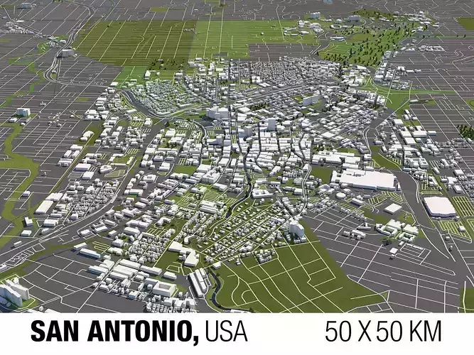 San Antonio 50x50km 3D City Map