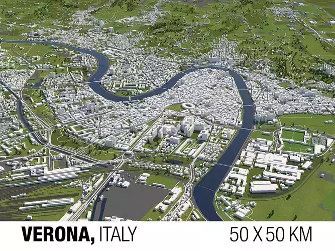 Verona Italy 50x50km 3D City Map 3D model