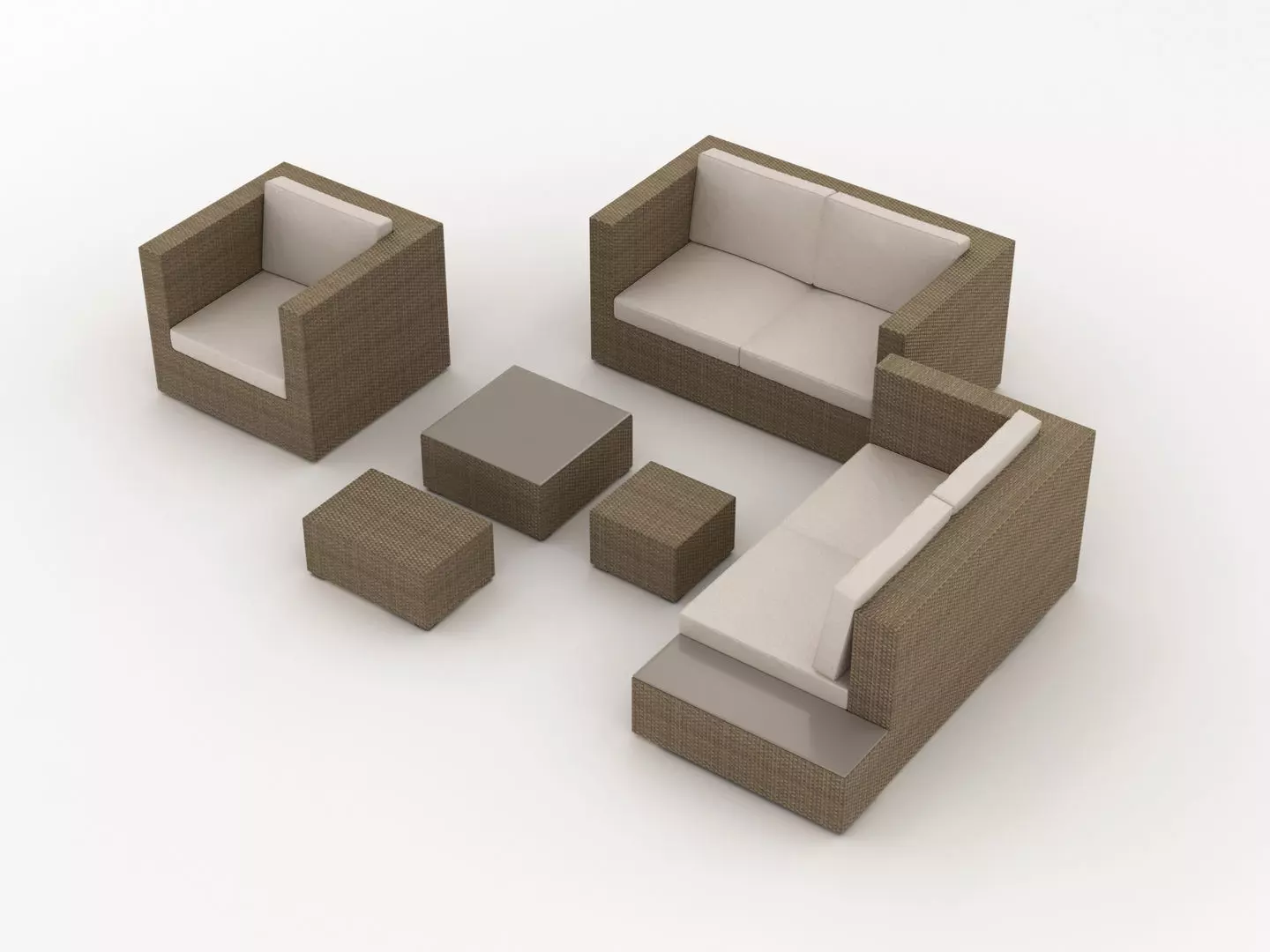 Modular Rattan Garden Furniture Set 001 3D model