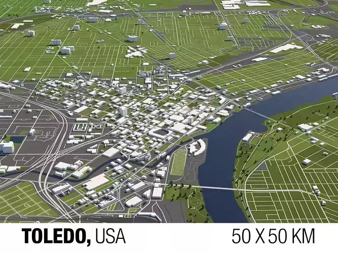 Toledo 50x50km 3D City Map 3D model