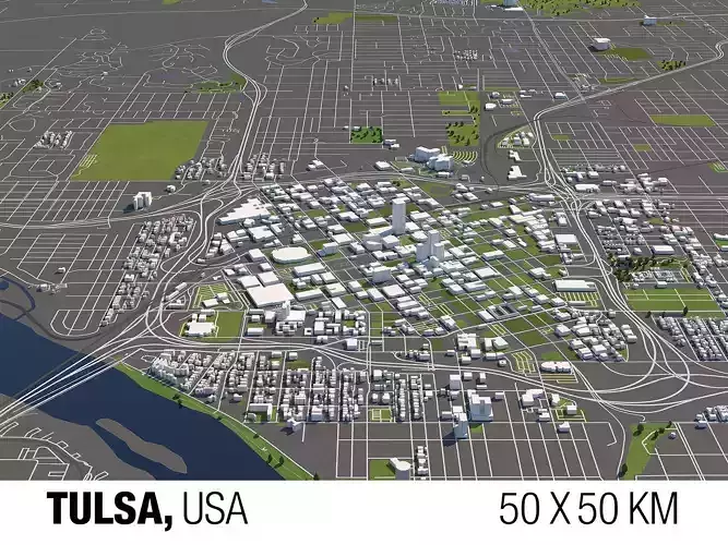 Tulsa 50x50km 3D City Map