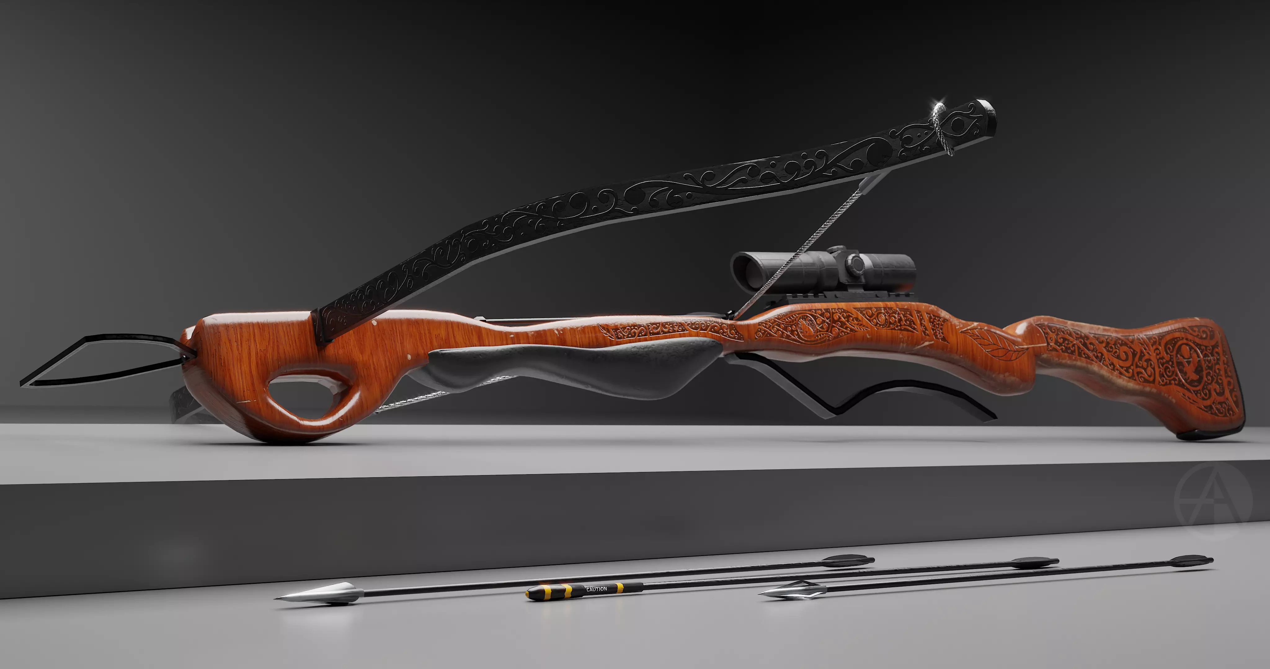Medieval Retrofitted Crossbow Low-poly 3D model_0