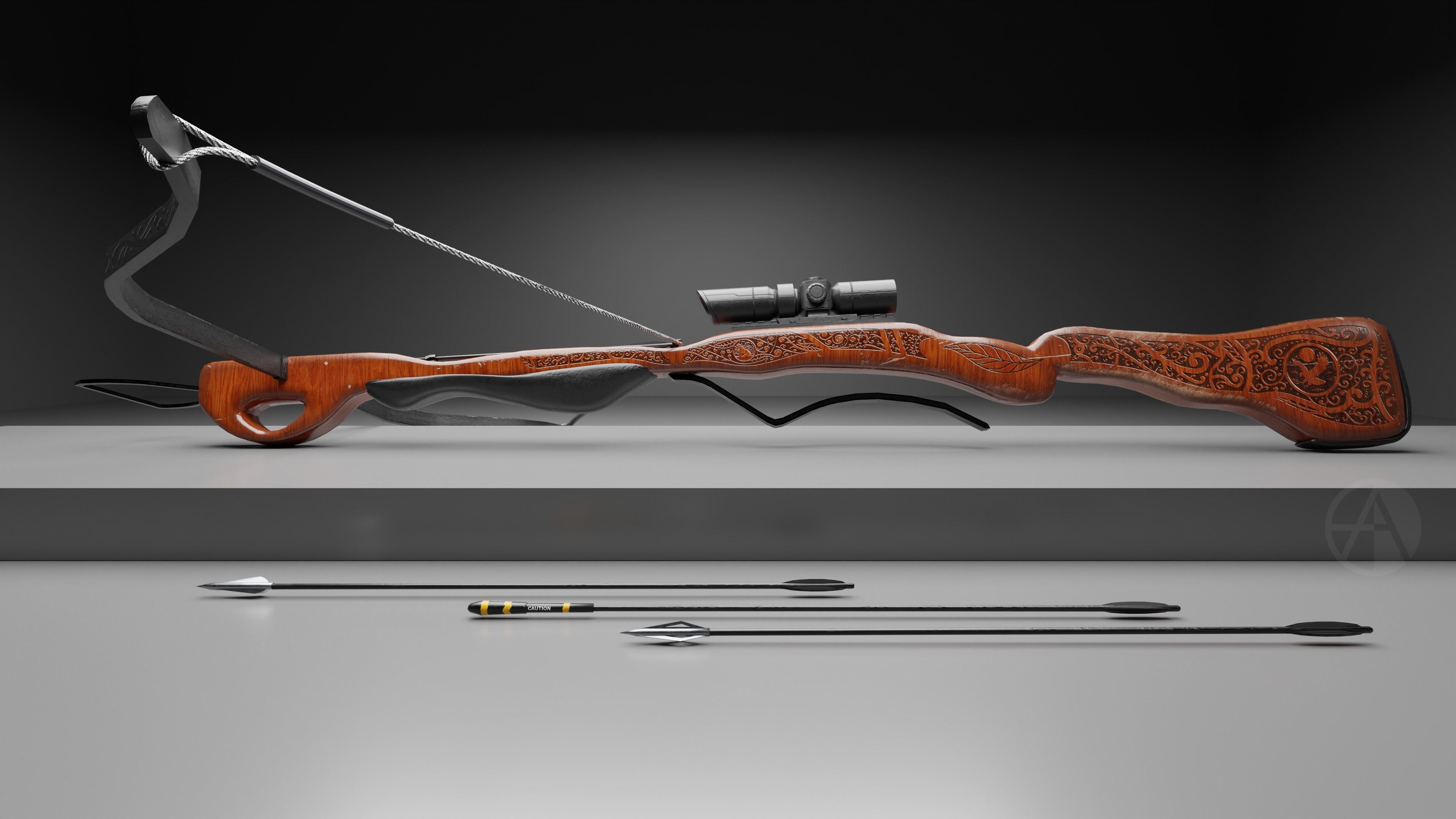 Medieval Retrofitted Crossbow Low-poly 3D model_1