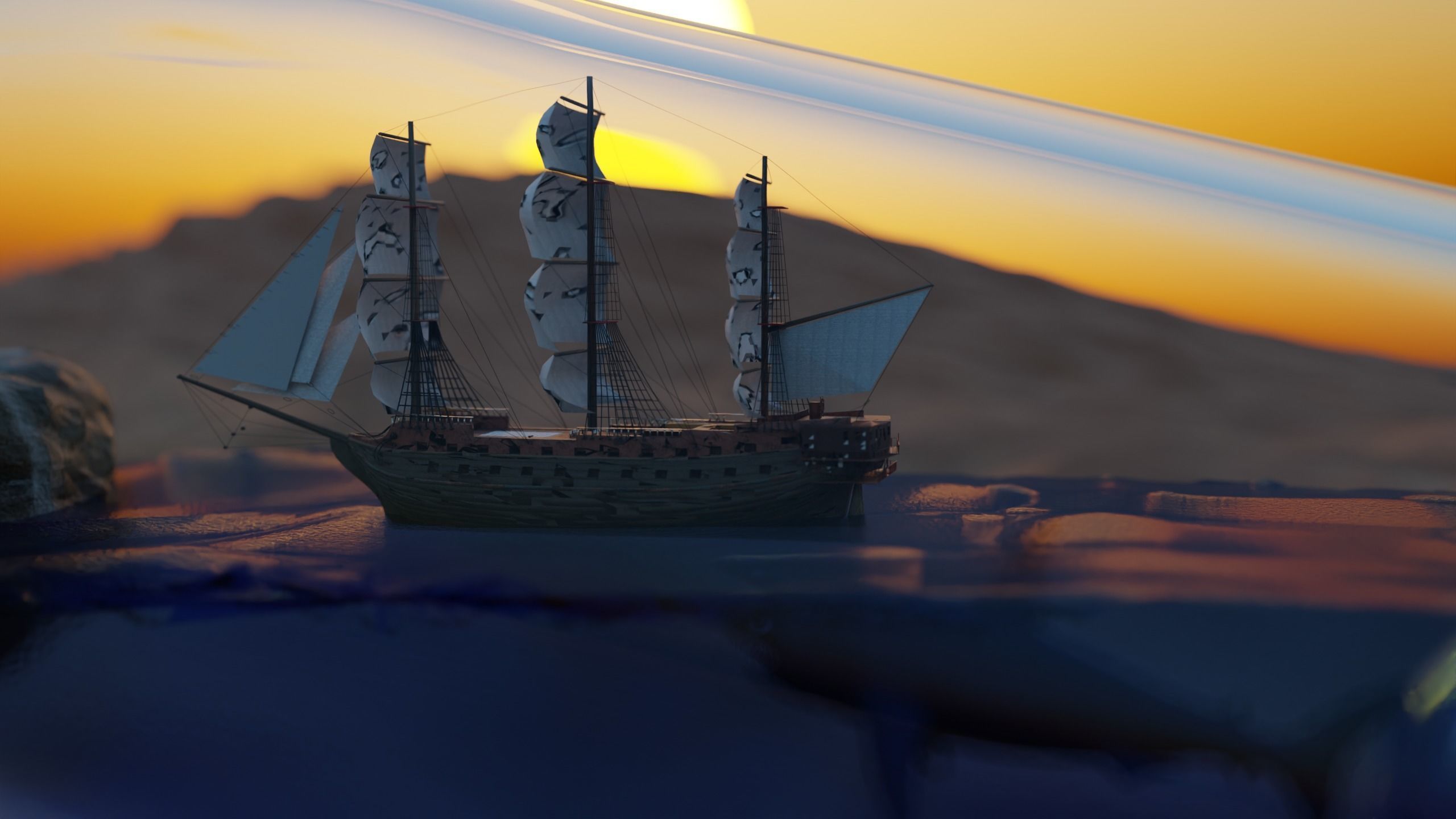 Ship in a bottle 3D model_1