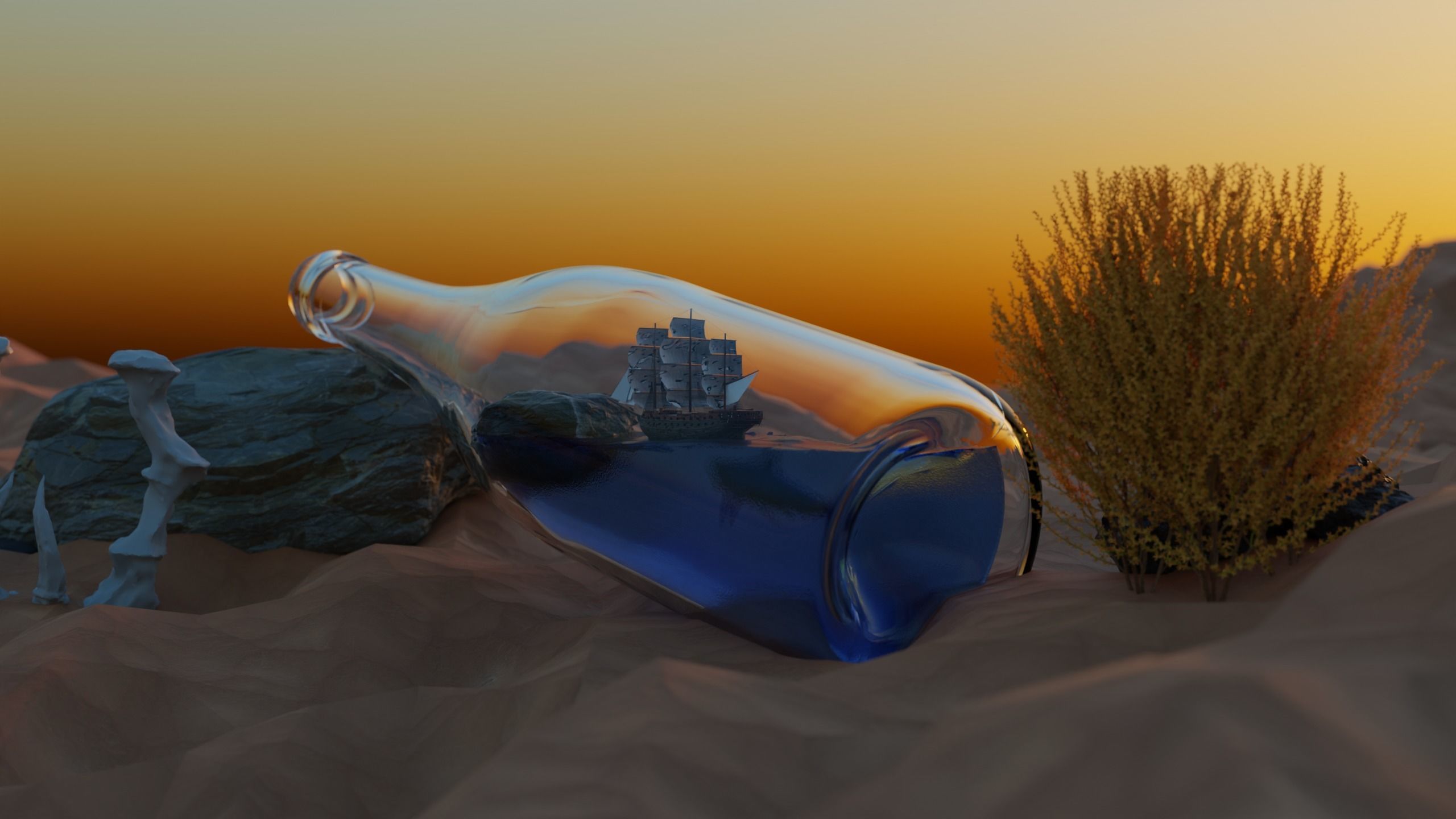 Ship in a bottle 3D model_2