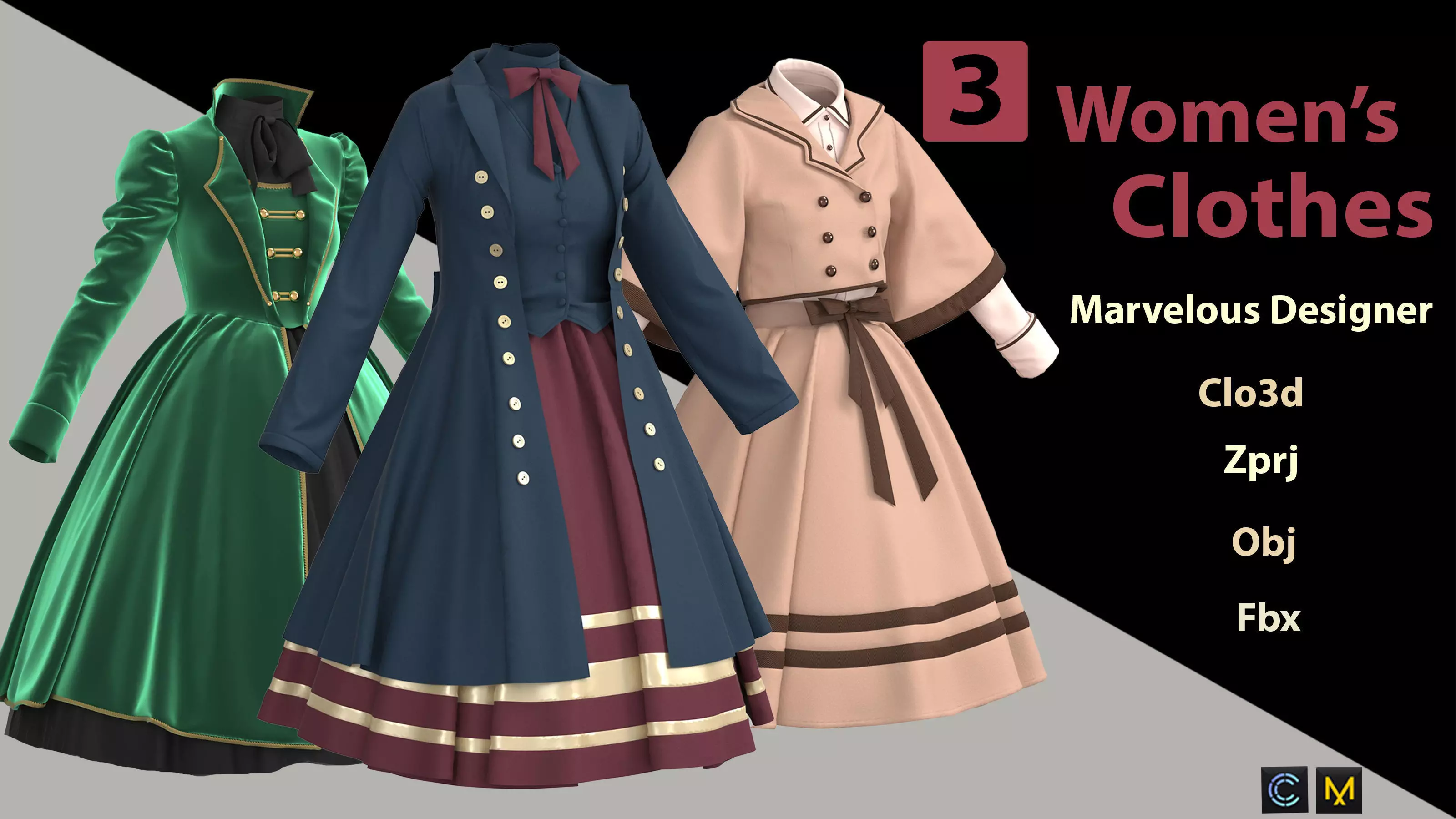 3 Women Clothes 3D model_0