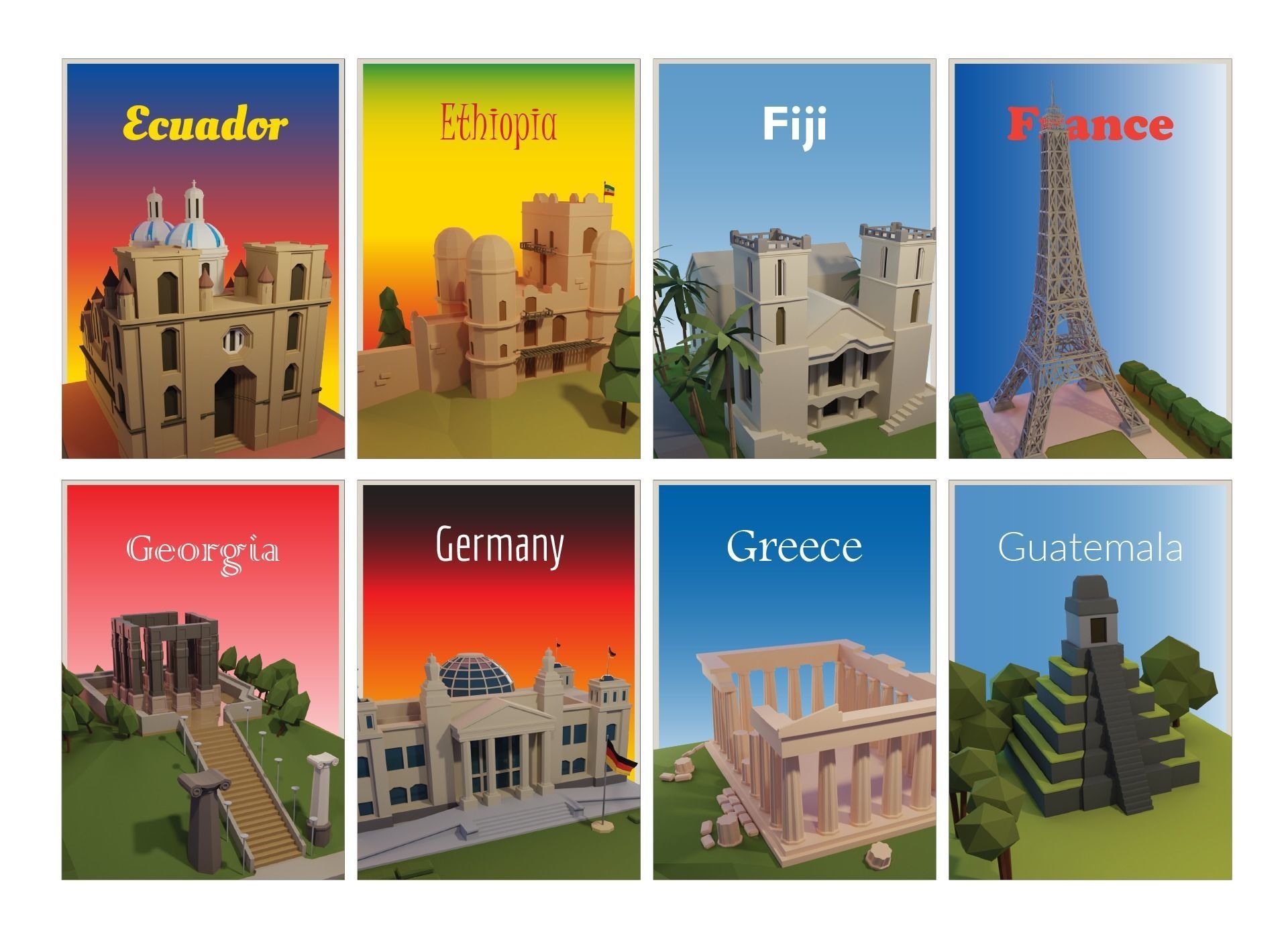 Landmarks of the world E to G Low-poly 3D model_10