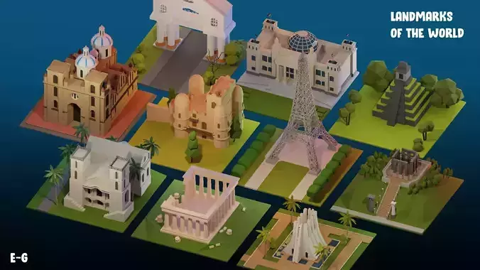 Landmarks of the world E to G Low-poly 3D model