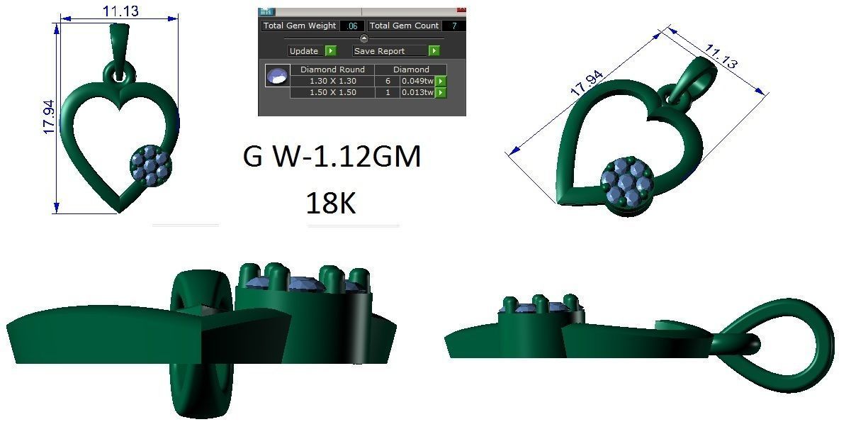 Women Heart Pendant Charm 3dm STL OBJ FBX Render Details 3D print model_3
