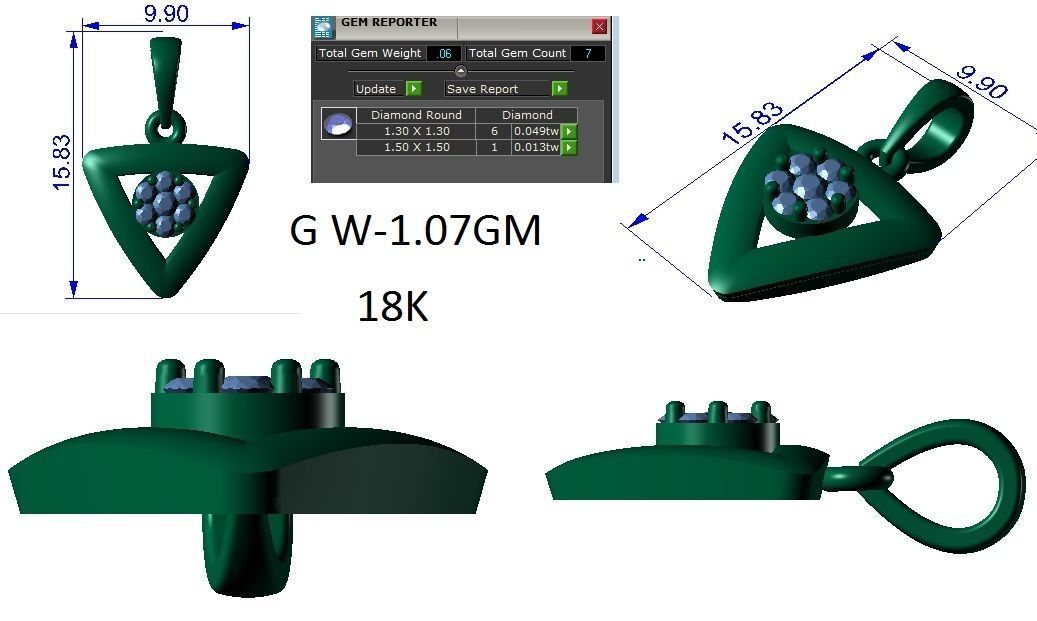 Women Solitaire Pendant 3dm STL OBJ FBX Render Details 3D print model_3