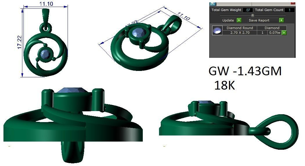 Women Stud Pendant 3dm STL OBJ FBX Render Details 3D print model_3