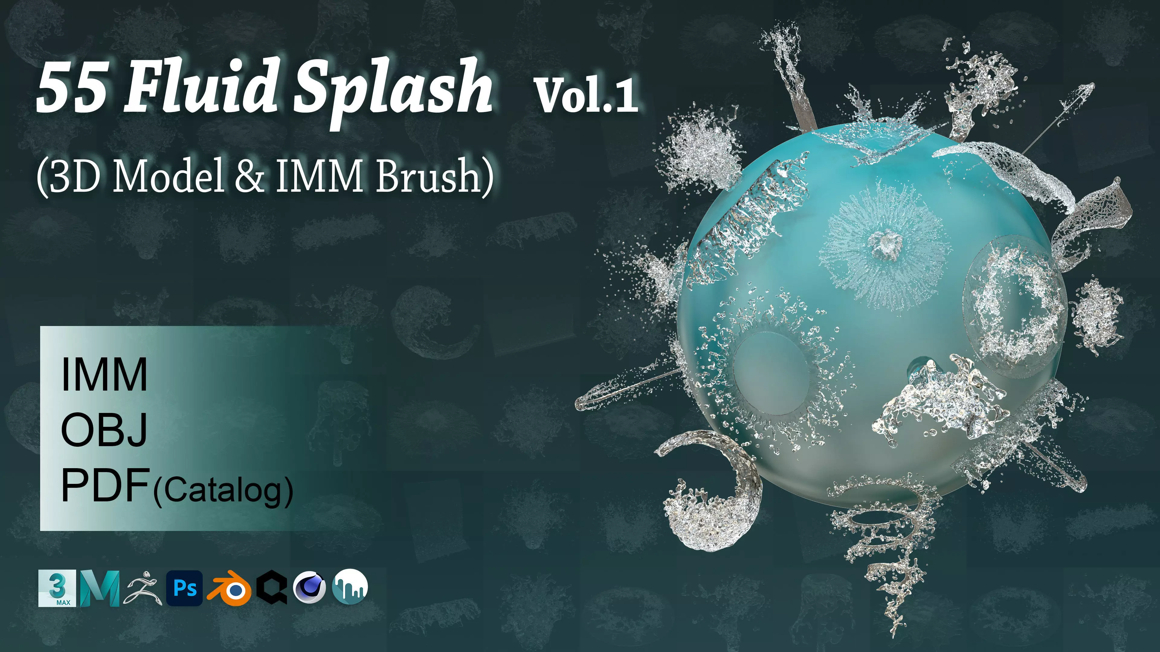 55 Fluid Splash 3D Model and IMM Brush 3D model_0