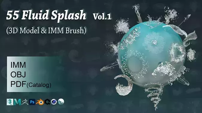 55 Fluid Splash 3D Model and IMM Brush 3D model