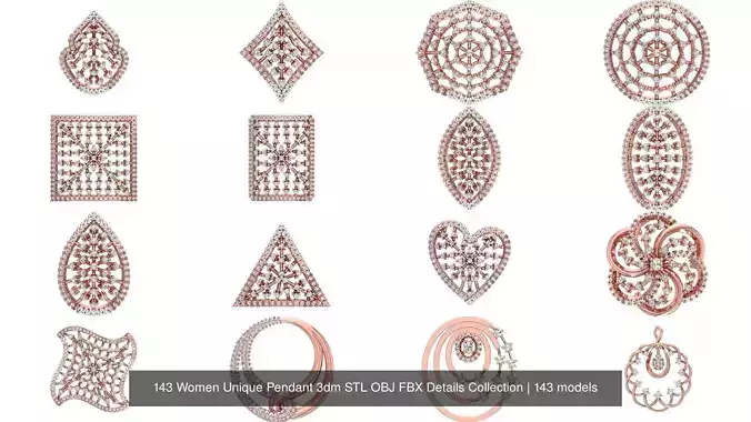 143 Women Unique Pendant 3dm STL OBJ FBX Details Collection 