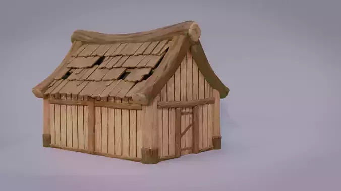 Stylized Wooden House Free low-poly 3D model