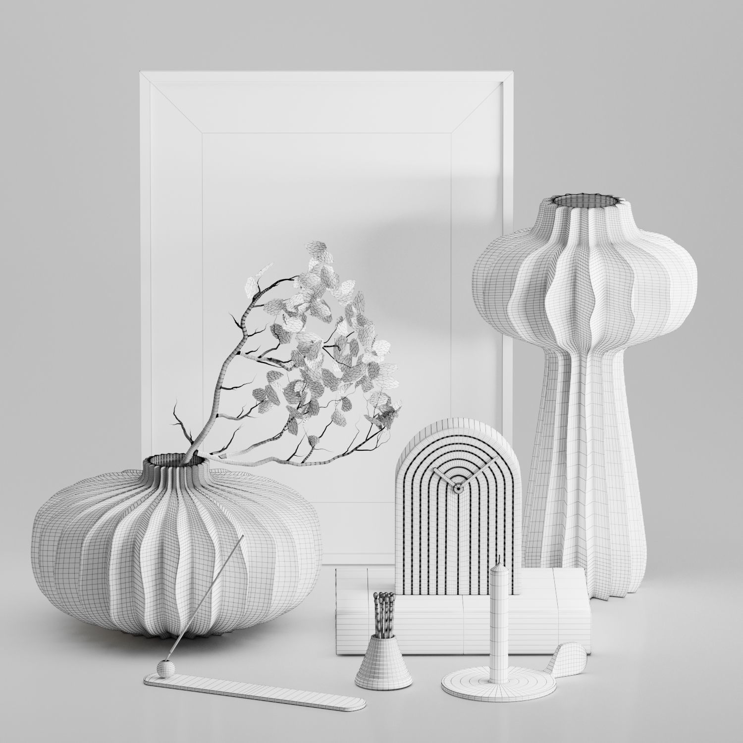 Decorative set 02 with Lithos Vases 3D model_4