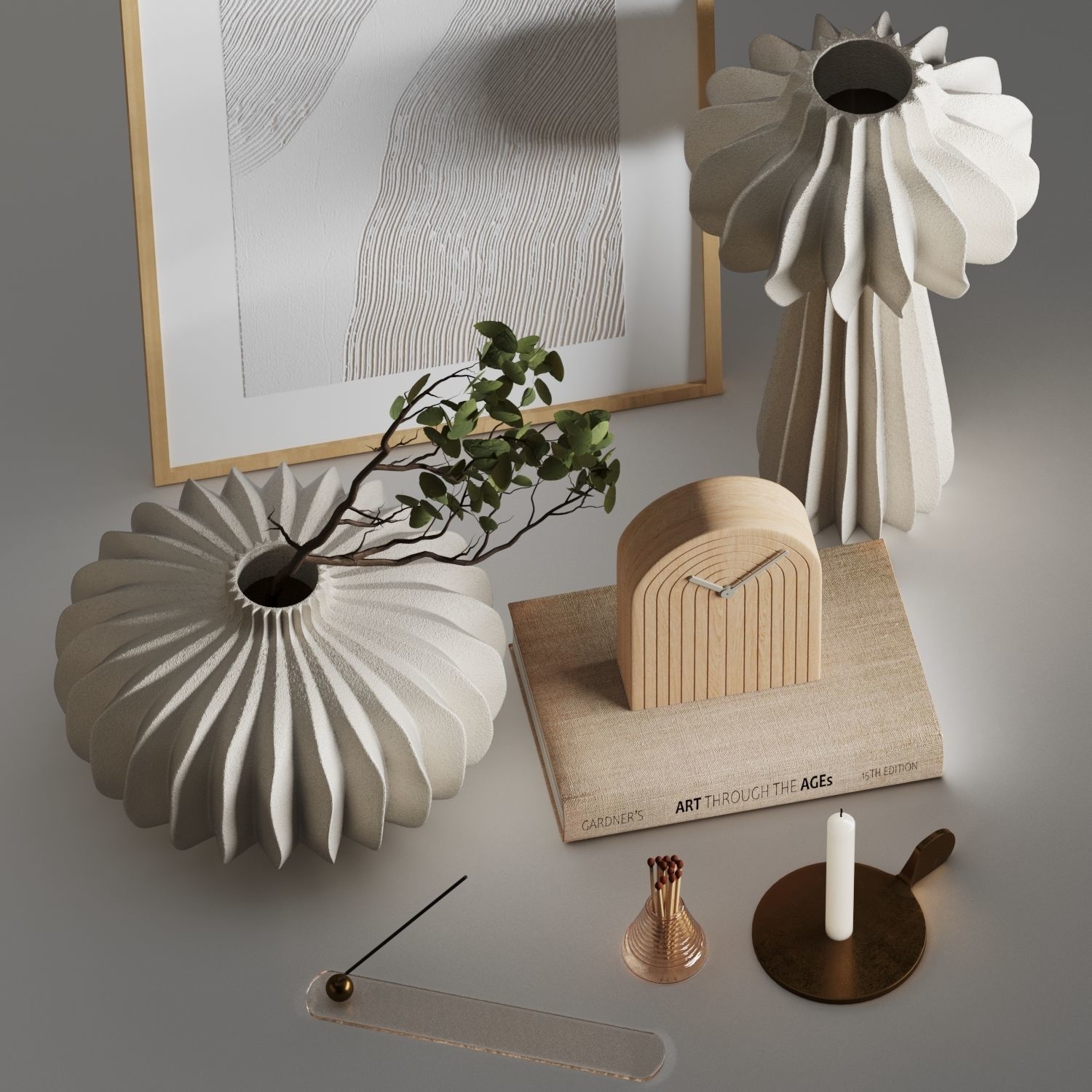 Decorative set 02 with Lithos Vases 3D model_3