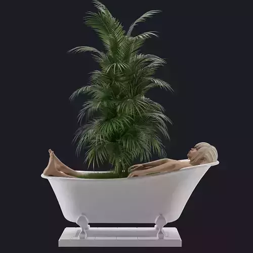 Flowerpot woman in bathtub with plant