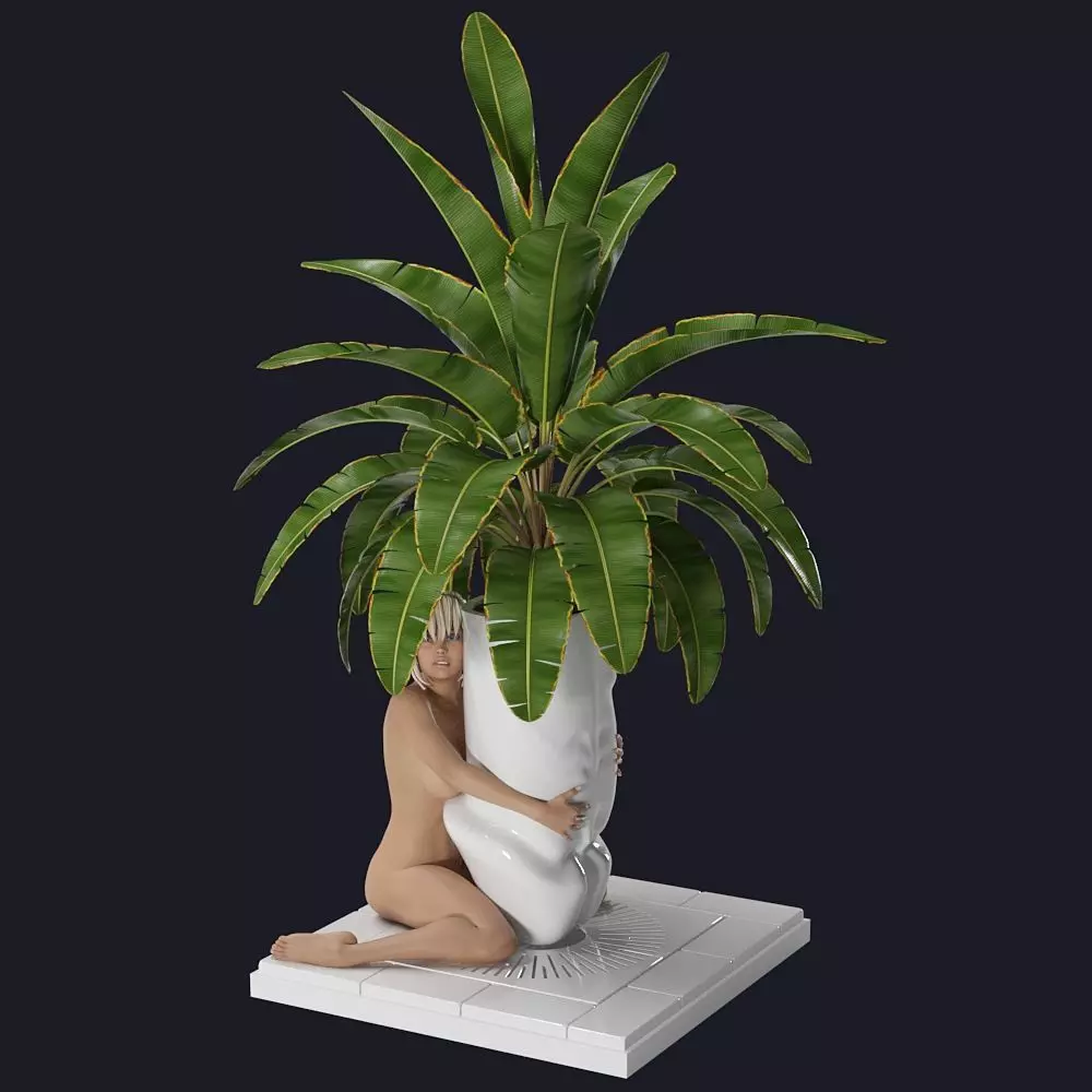 Flowerpot 2 woman hugging plant 3D print model