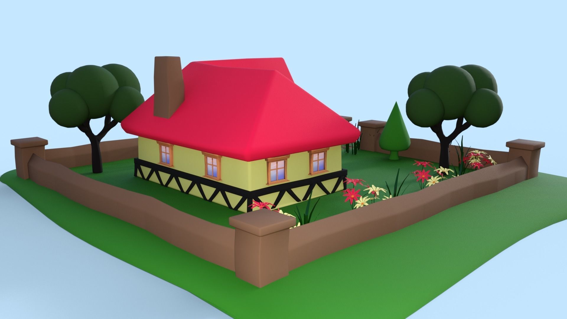 Cartoon House Low-poly 3D model_11