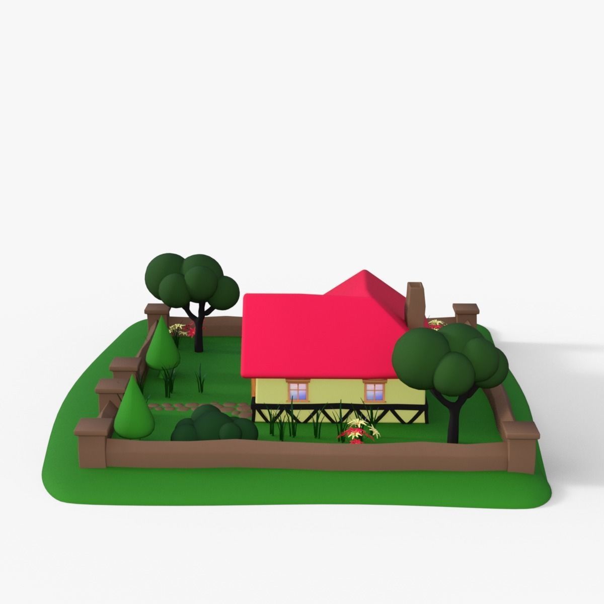 Cartoon House Low-poly 3D model_7