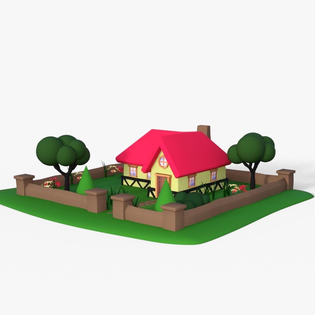 Cartoon House Low-poly 3D model_1