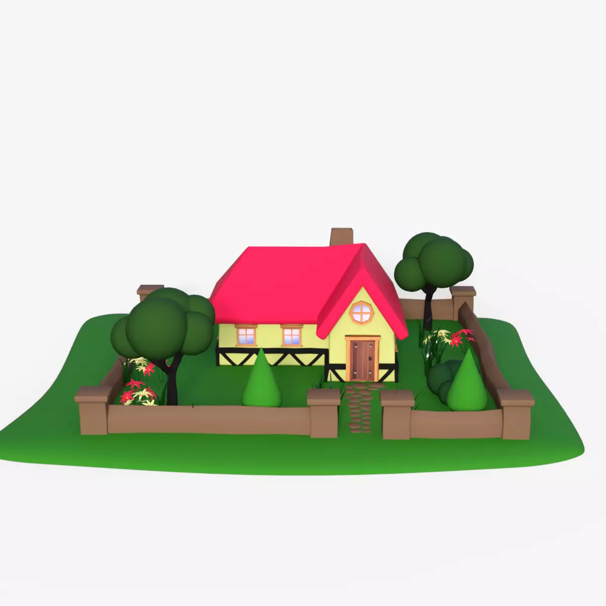Cartoon House Low-poly 3D model_0