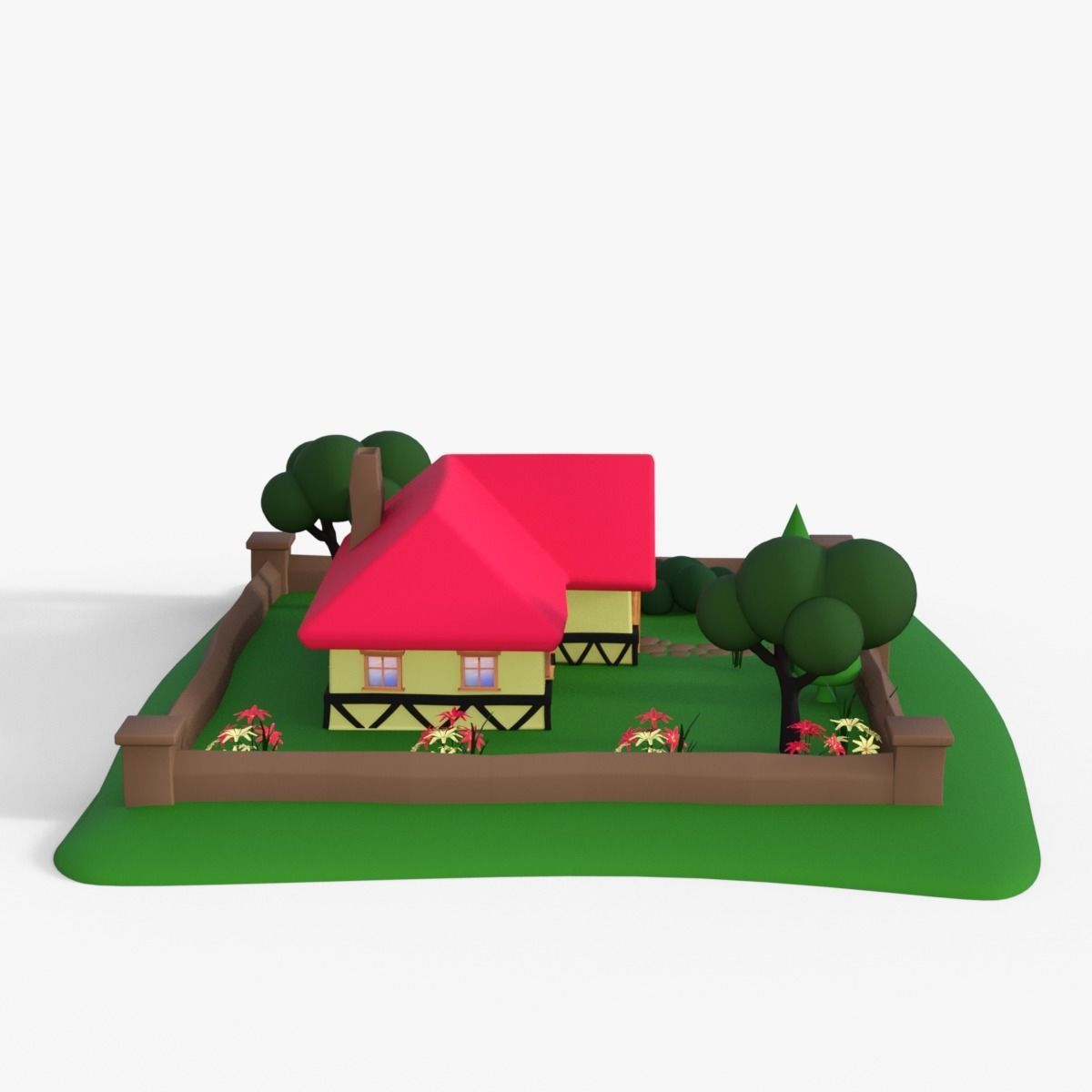 Cartoon House Low-poly 3D model_3