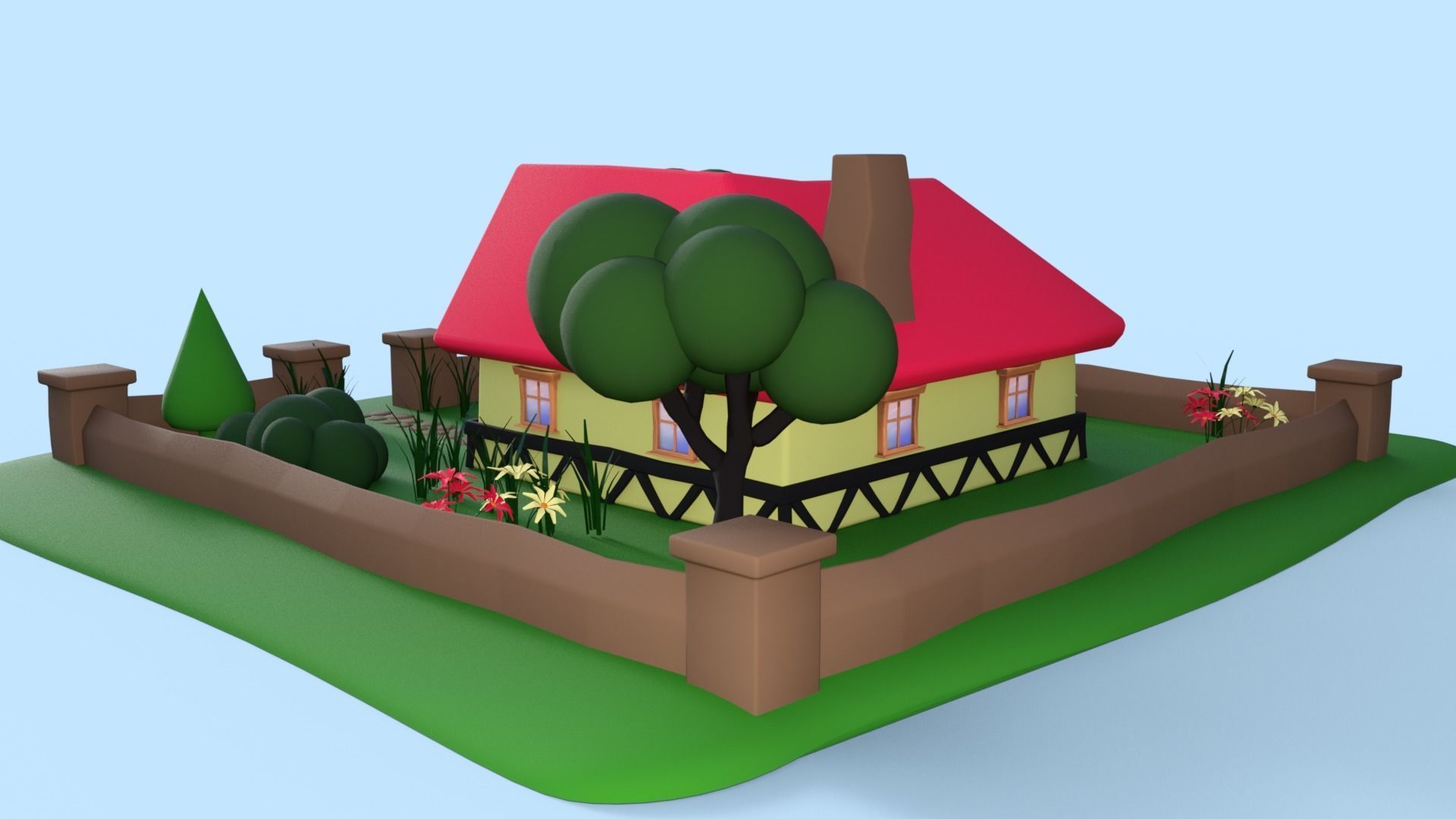 Cartoon House Low-poly 3D model_12