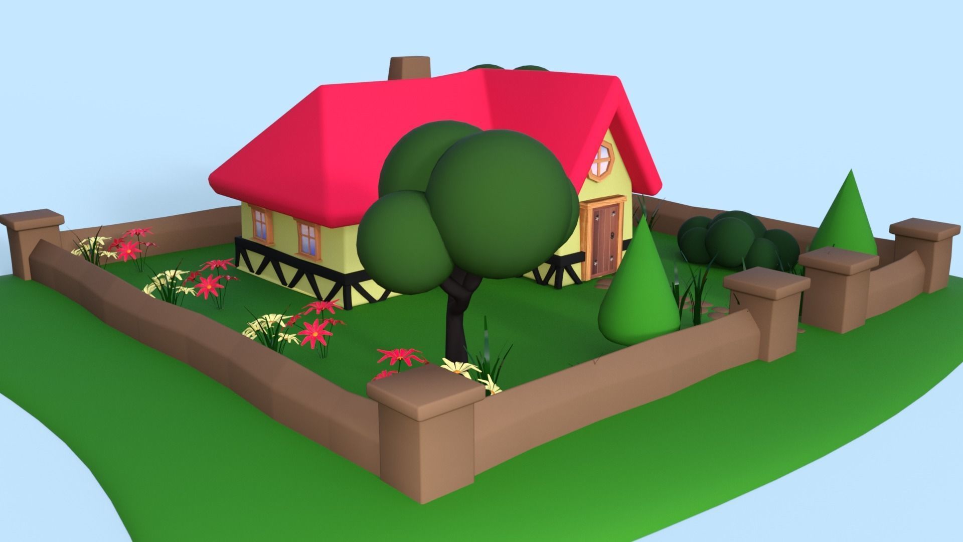 Cartoon House Low-poly 3D model_15