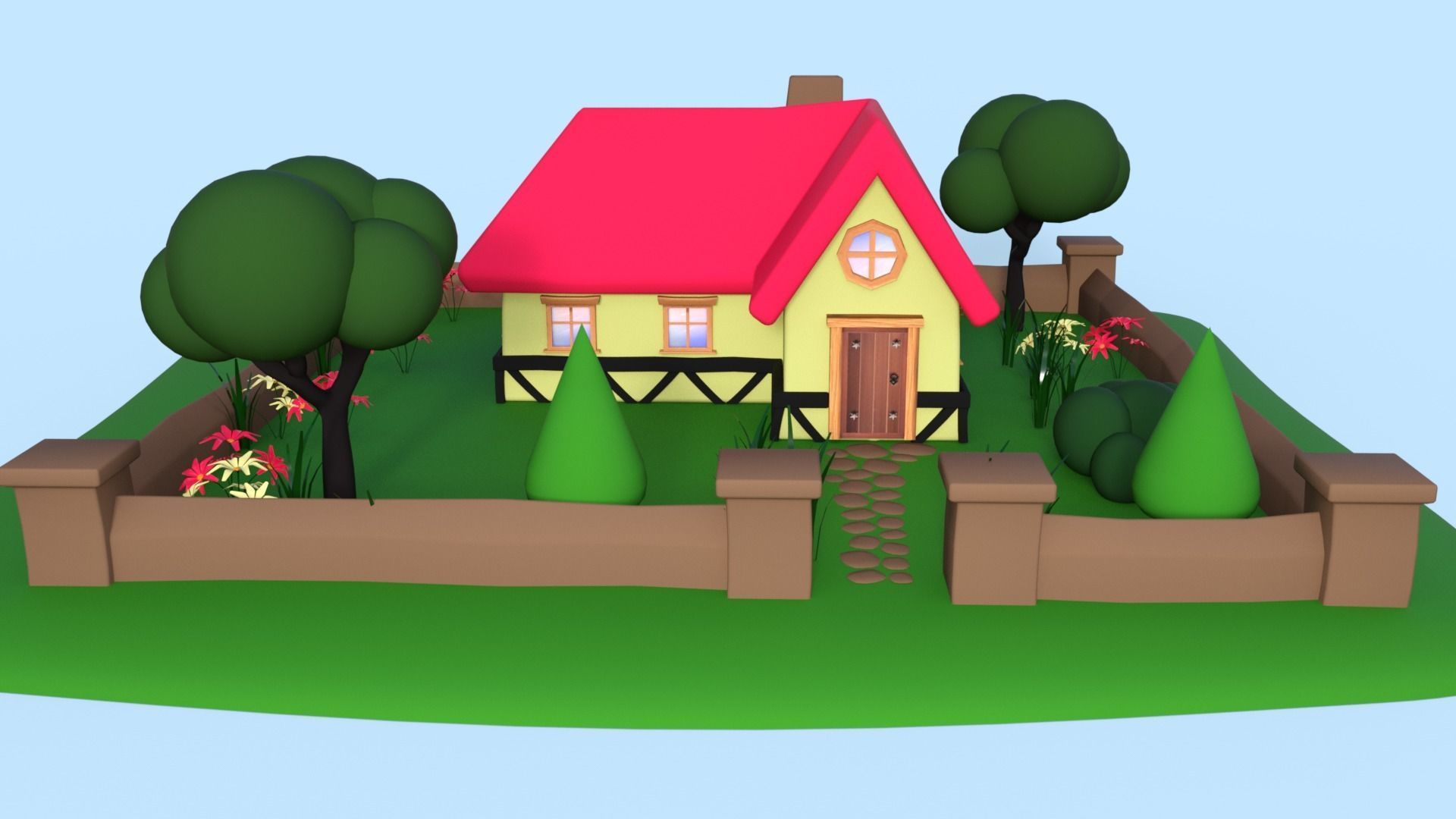 Cartoon House Low-poly 3D model_10