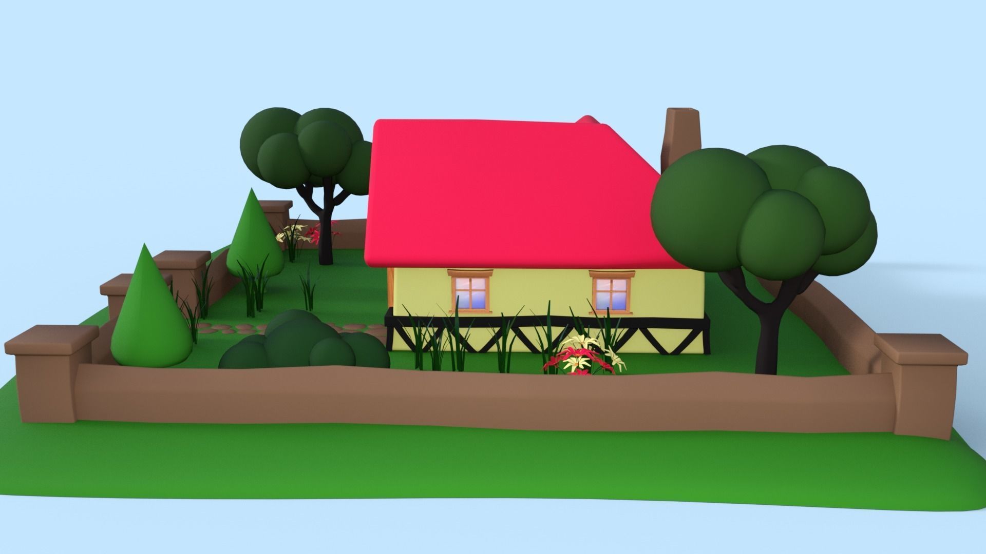 Cartoon House Low-poly 3D model_9