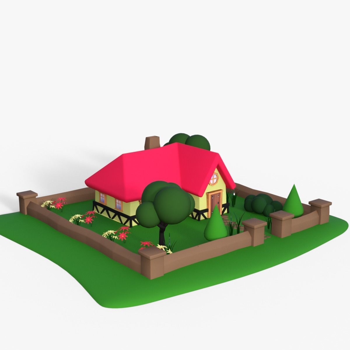 Cartoon House Low-poly 3D model_2