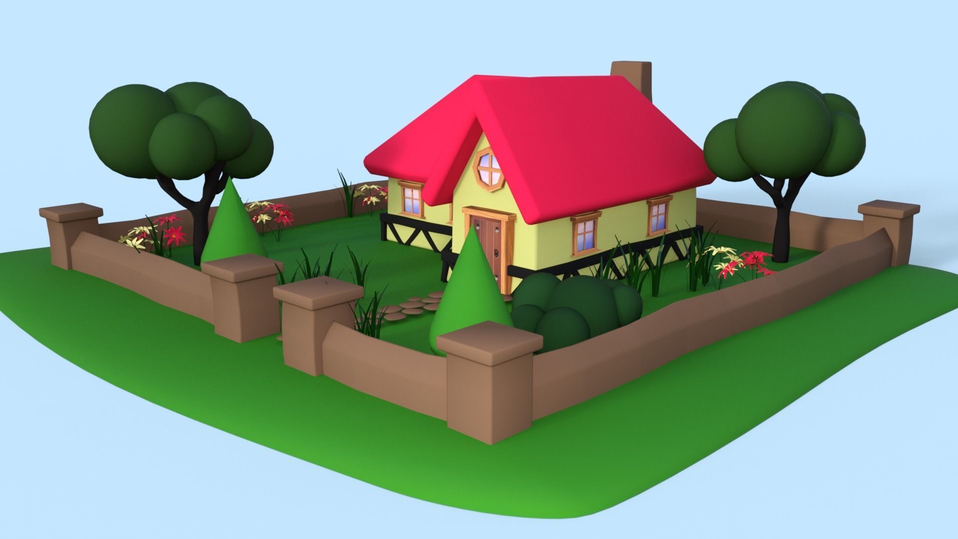 Cartoon House Low-poly 3D model_8