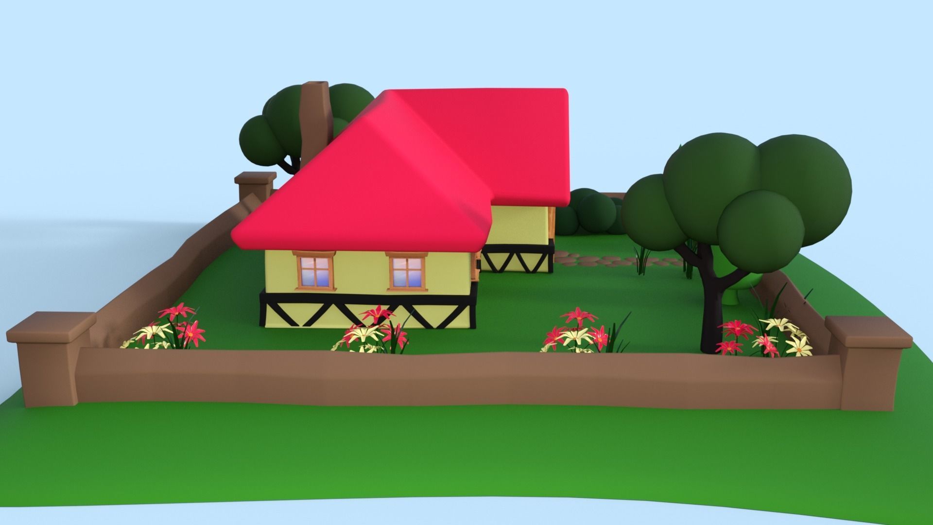 Cartoon House Low-poly 3D model_14