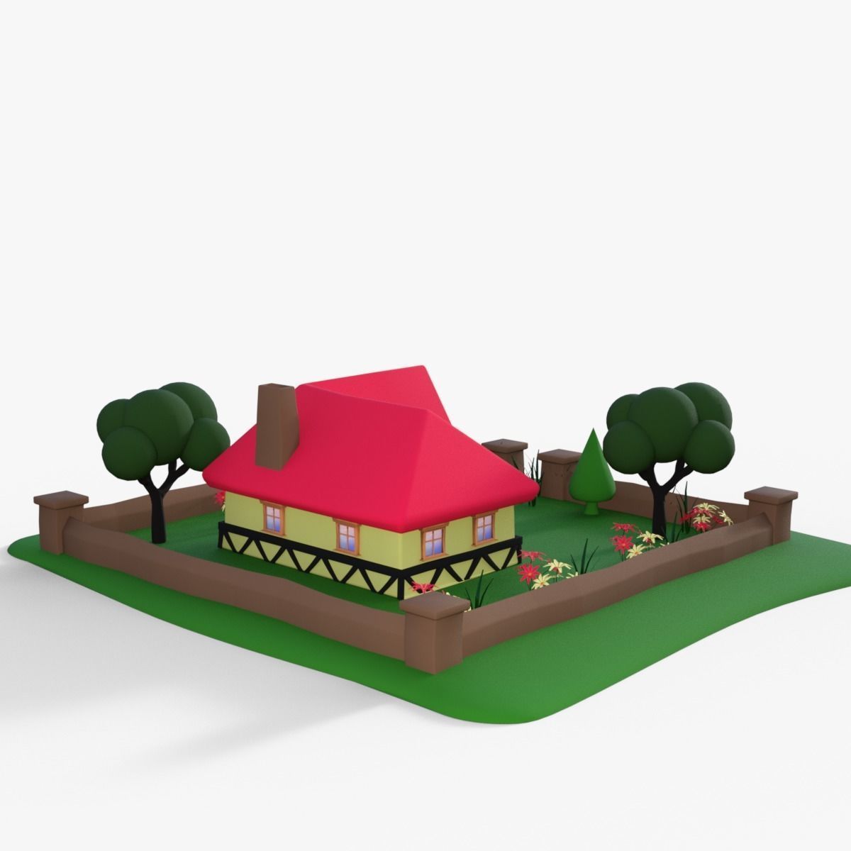 Cartoon House Low-poly 3D model_4