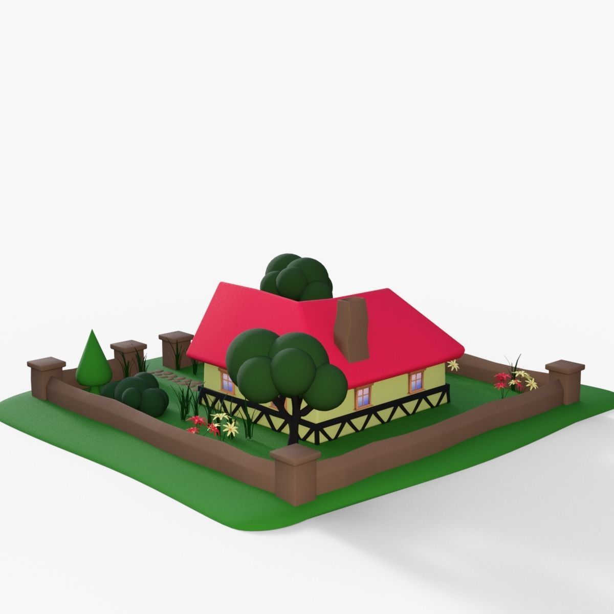 Cartoon House Low-poly 3D model_6