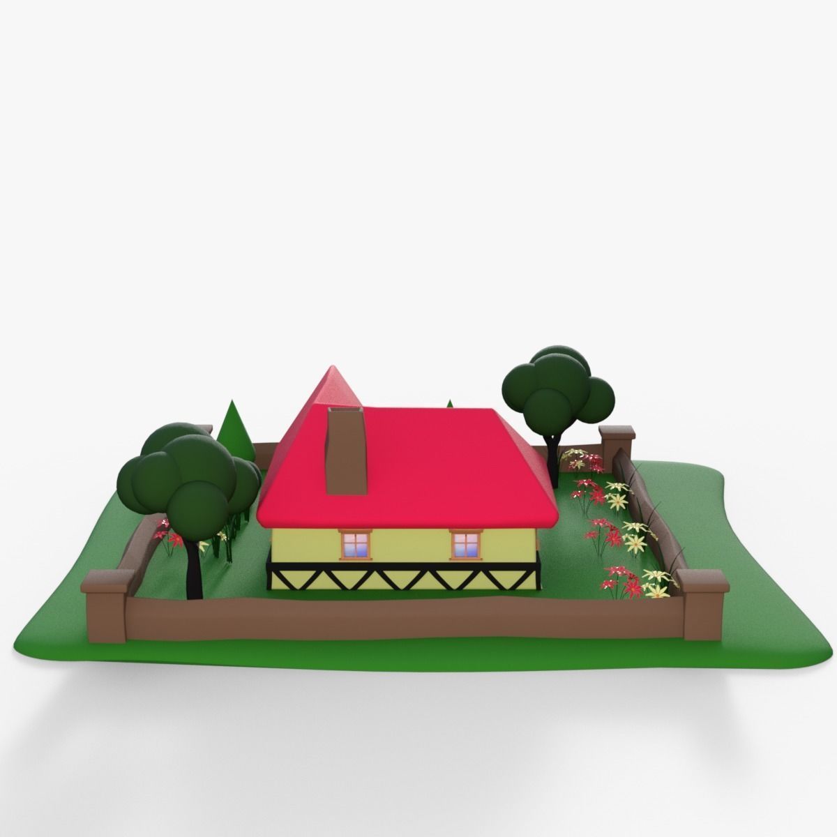 Cartoon House Low-poly 3D model_5