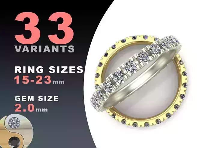 Eternity diamond ring 2 mm gems set 3D print model