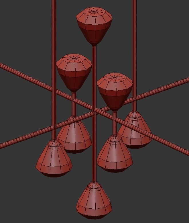 Apollo modern chandelier with five glass balls hanging from m... 3D model_2