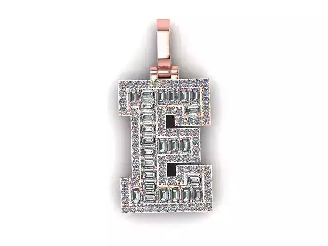 Letter E Emerald diamond 2 layer